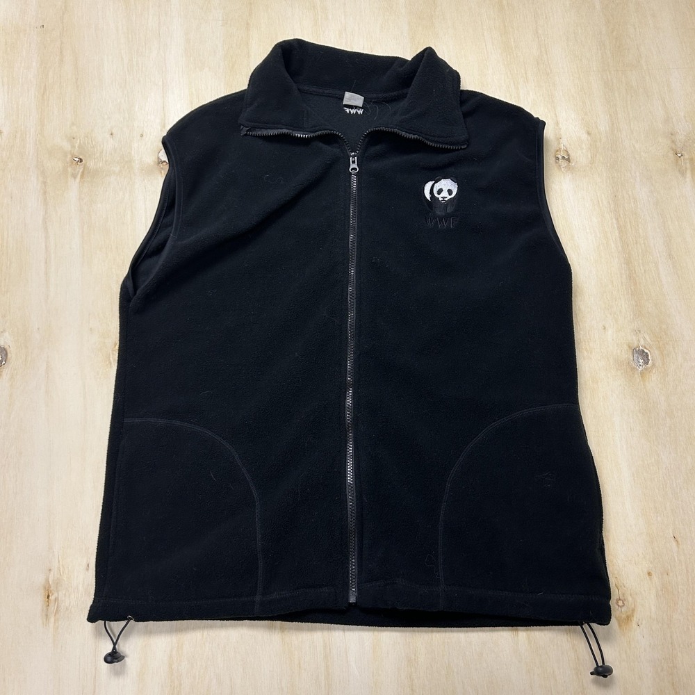 Vintage WWF Vest Mens Large Black Fleece‎ Full Zip Panda Outdoor Nature Hiking
